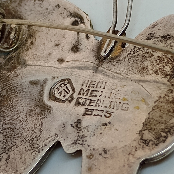 * vintage Hencho Mexico 925 large abalone butterfly pin brooch - Picture 5 of 6